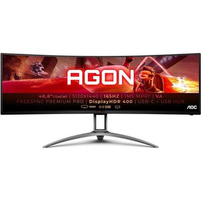 Monitor gaming ultrapanorámico curvo aoc agon ag493ucx2 48.8'/ dual qhd/ 1ms/ 165hz/ va/ multimedia/ negro