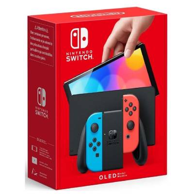 Nintendo switch versión oled azul neón/rojo neón/ incluye base/ 2 mandos joy-con