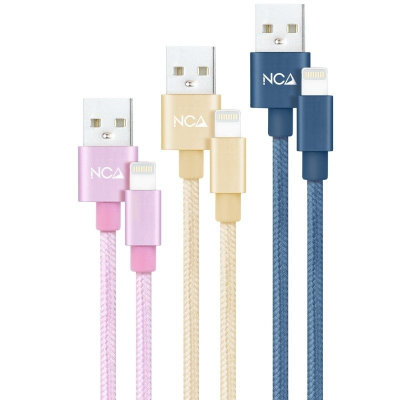 Cables usb 2.0 lightning nanocable 10.10.0401-co2/ usb macho - lightning macho/ 1m/ 3 unidades/ rosa, dorado, azul pacífico