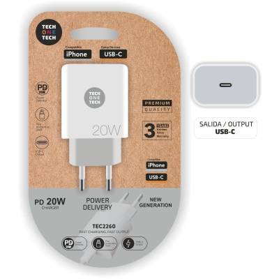 Cargador de pared tech one tech tec2260/ 1xusb tipo-c/ 20w