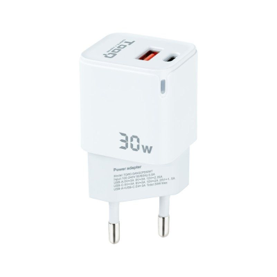 Cargador de pared tooq tqwc-ganqcpd30wt/ 1xusb tipo-c/ 1xusb/ 30w