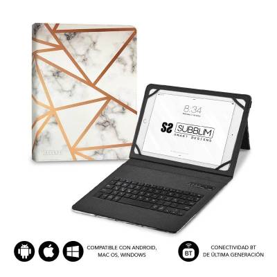 Funda con teclado subblim keytab pro bluetooth para tablets de 9'-11'/ marmol blanco