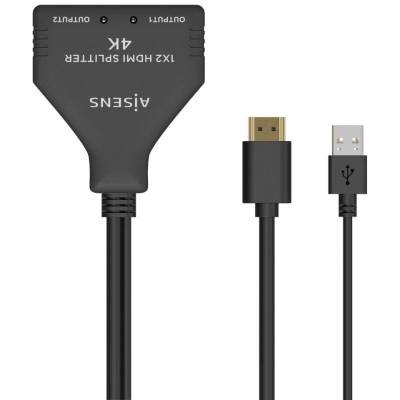 Duplicador hdmi 4k aisens a123-0654/ 2 hdmi hembra - hdmi macho - usb macho/ 30cm/ negro