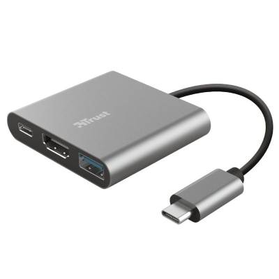 Conversor trust dalyx 3 in 1/ usb tipo-c macho - hdmi hembra/ usb/ usb tipo-c pd/ 10cm/ gris