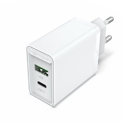 Cargador de pared vention fbbw0-eu/ 1xusb tipo-c/ 1x usb/ 20w