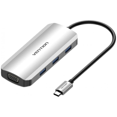 Docking usb tipo-c vention toihb/ 1xhdmi/ 1xvga/ 3xusb/ 1xusb tipo-c pd/ gris