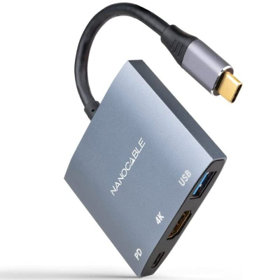 Conversor nanocable 10.16.4306 usb tipo-c/ hdmi 4k hembra - usb hembra - usb tipo-c pd/ 15cm/ gris