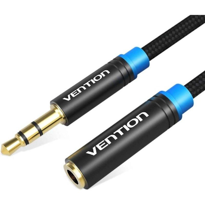 Cable estéreo vention vab-b06-b050-m/ jack 3.5 macho - jack 3.5 hembra/ 50cm/ negro