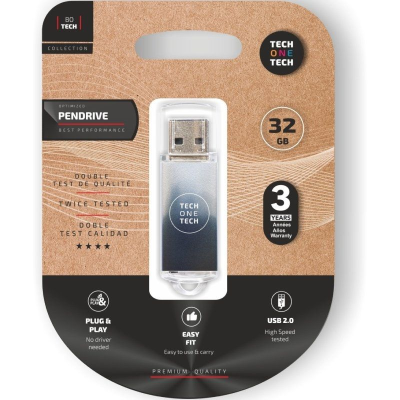 Pendrive 32gb tech one tech be b&w usb 2.0/ blanco y negro degradado