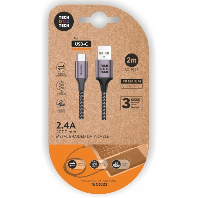 Cable usb 2.0 tipo-c tech one tech tec2023/ usb tipo-c macho - usb macho/ 2m/ gris