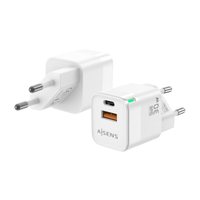 Cargador gan de pared aisens asch-30w2p004-w/ 1xusb tipo-c/ 1xusb/ 30w