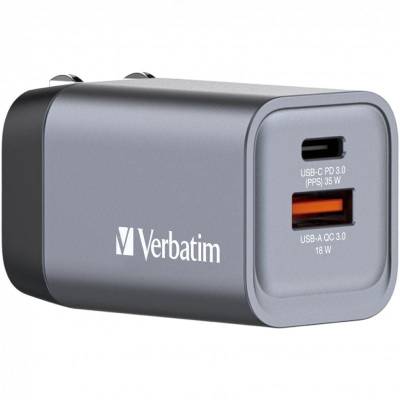 Cargador de pared universal verbatim gnc-35/ 1xusb tipo-c/ 1xusb/ 35w