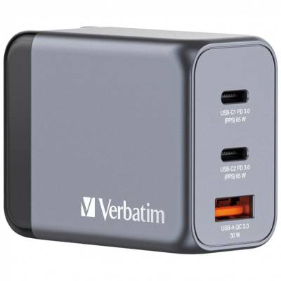 Cargador de pared universal verbatim gnc-65/ 2xusb tipo-c/ 1xusb/ 65w