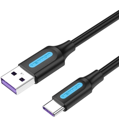 Cable usb 2.0 tipo-c vention corbi/ usb macho - usb tipo-c macho/ hasta 100w/ 480mbps/ 3m/ negro