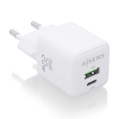 Cargador gan de pared aisens asch-20w2p010-w/ 1xusb tipo-c/ 1xusb/ 20w