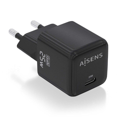 Cargador gan de pared aisens asch-25w1p013-bk/ 1xusb tipo-c/ 25w