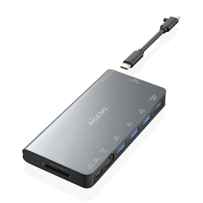 Docking usb tipo-c aisens asuc-8p015-gr/ 1xhdmi/ 3xusb/ 1xrj45/ 1xlector tarjetas / 1xusb tipo-c/ gris