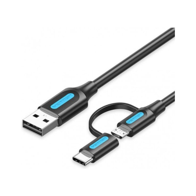 Cable usb 2.0 vention cqdbd/ usb macho - microusb macho/ usb tipo-c macho/ 480mbps/ 50cm/ negro