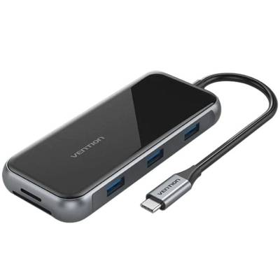 Docking usb tipo-c vention tflhb/ 1xhdmi 4k/ 3xusb/ 1xrj45/ 1xlector de tarjetas/ 1xtrrs 3.5/ 1xusb tipo-c pd/ gris