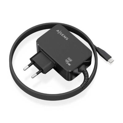 Cargador gan de pared aisens asch-1pd45wl032-bk/ 1xusb tipo-c + cable 1.8m/ 45w