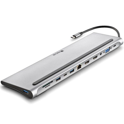 Docking usb tipo-c ngs wonderdock12/ 3xusb/ 2xhdmi/ 1xvga/ 1xrj45/ 1xlector de tarjetas/ 1xjack 3.5/ 1xusb tipo-c pd/ gris