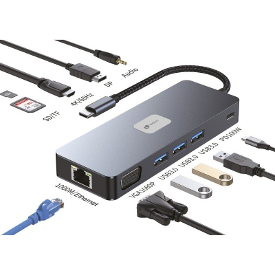 Docking usb tipo-c leotec leds03/ 3xusb/ 1xusb tipo-c pd/ 1xhdmi 4k/ 1 xdisplayport/ 1xvga/ 1xaudio/ 1xrj45/ 1xlector tarjetas 