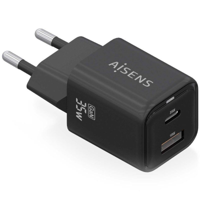 Cargador gan de pared aisens asch-35w2p025-bk/ 1xusb tipo-c/ 1xusb/ 35w