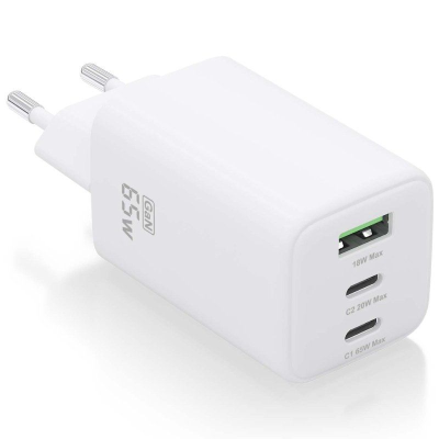 Cargador gan de pared aisens asch-65w3p041-w/ 2xusb tipo-c/ 1xusb/ 65w