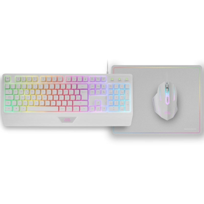 Pack gaming mars gaming mcp124/ teclado h-mech  + ratón óptico + alfombrilla/ blanco