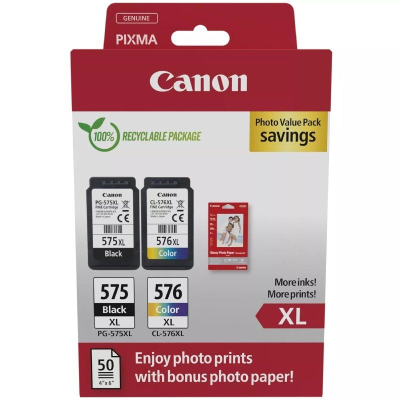 Cartucho de tinta original canon pg-575xl + cl576xl multipack alta capacidad/ negro/ tricolor + papel fotográfico