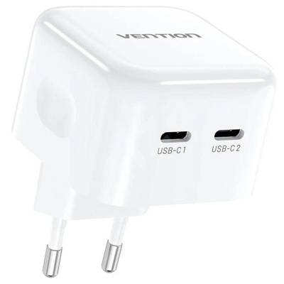 Cargador gan de pared vention fbpw0-eu/ 2xusb tipo-c/ 35w