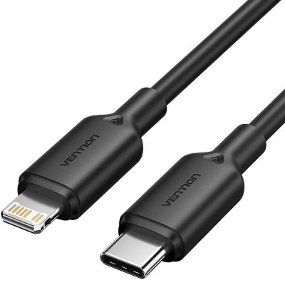 Cable usb 2.0 tipo-c lightning vention lakbh/ usb tipo-c macho - lightning macho/ hasta 27w/ 480mbps/ 2m/ negro