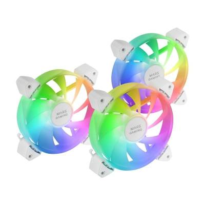 Pack 3 ventiladores mars gaming mf-3a/ 12cm/ argb/ blanco