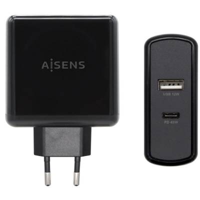 Cargador de pared aisens asch-2pd45a-bk/ 1xusb tipo-c/ 1x usb/ 57w