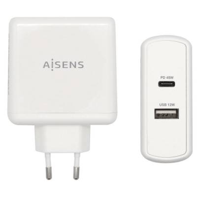 Cargador de pared aisens asch-2pd45a-w/ 1xusb tipo-c/ 1x usb/ 57w