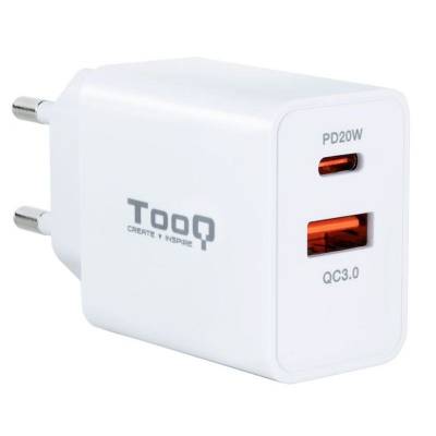 Cargador de pared tooq tqwc-2sc04wt/ 1xusb tipo-c/ 1xusb/ 20w