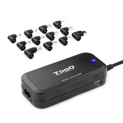 Cargador de portátil tooq tqlc-90bs02at/ 90w/ automático/ 12 conectores/ voltaje 12-20v/ 1 usb