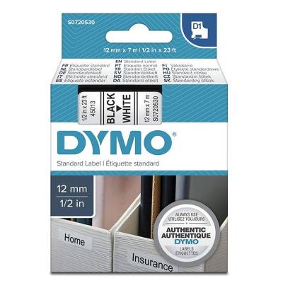 Cinta rotuladora adhesiva de plástico dymo d1 45013/ para label manager/ 12mm x 7m/ negra-blanca