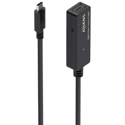 Cable alargador usb 3.2 con amplificador aisens a107-0869/ usb tipo-c macho - usb tipo-c hembra/ hasta 100w/ 20gbps/ 5m/ negro