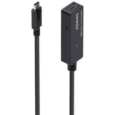 Cable alargador usb 3.2 con amplificador aisens a107-0870/ usb tipo-c macho - usb tipo-c hembra/ hasta 100w/ 20gbps/ 10m/ negro