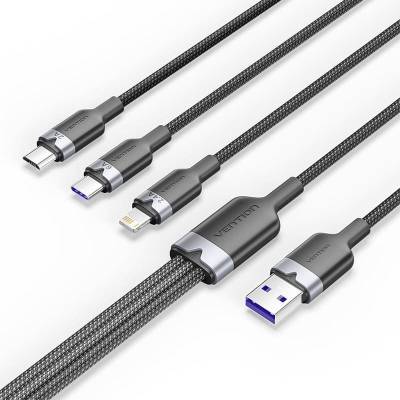 Cable usb 2.0 lightning vention ctpbg/ usb macho/ usb tipo-c macho - microusb macho - lightning macho/ 1.5m/ negro