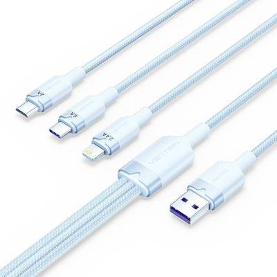 Cable usb 2.0 lightning vention ctplg/ usb macho/ usb tipo-c macho - microusb macho - lightning macho/ 1.5m/ azul