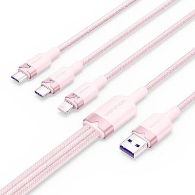 Cable usb 2.0 lightning vention ctppg/ usb macho/ usb tipo-c macho - microusb macho - lightning macho/ 1.5m/ rosa