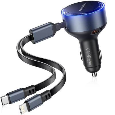 Cargador de coche vention ffob0/ 1xusb tipo-c macho/ 1xusb tipo-c hembra/ 1xlightning macho/ 30w