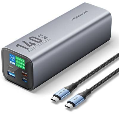 Powerbank 27000mah vention fhvh0/ 140w/ gris/ incluye cable usb tipo-c y lightning