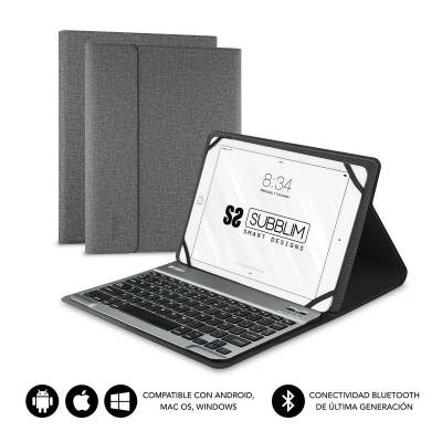 Funda con teclado subblim keytab pro bluetooth para tablets de 10.1'-10.8'/ gris