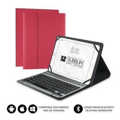 Funda con teclado subblim keytab pro bluetooth para tablets de 10.1'-10.8'/ roja