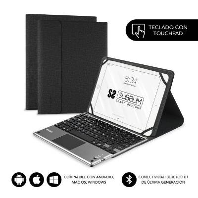 Funda con teclado subblim keytab pro bluetooth touchpad para tablets de 10.1'-10.8'/ negra