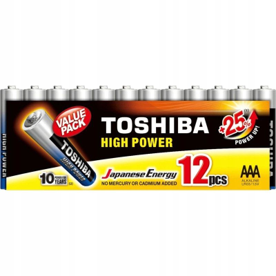Pack de 12 pilas aaa toshiba high power lr03/ 1.5v/ alcalinas