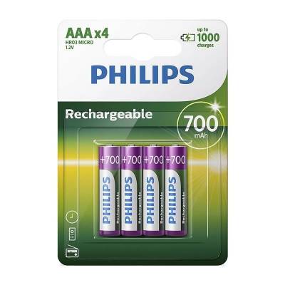 Pack de 4 pilas aaa philips r03b4a70/10/ 1.2v/ recargables